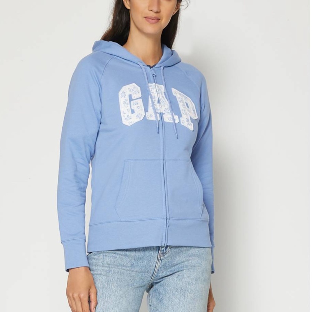 GAP FLORAL LOGO FULL ZIP HOODIE BABY BLUE - SIZE XL- New with tags